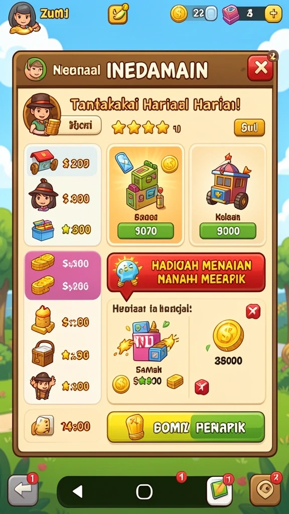 Gambaran antarmuka permainan yang menarik dan user-friendly.